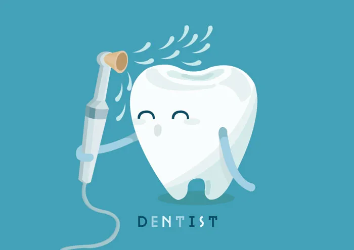 cartoon of a tooth cleaning itself with a ultrasonic tooth brush